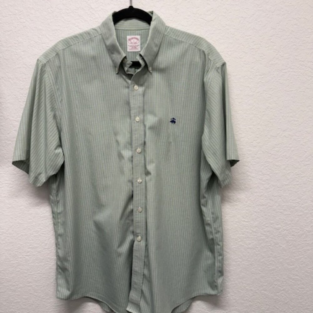 Brooks Brothers Gingham Shirt Mens Large Green White Supima Cotton Button Down